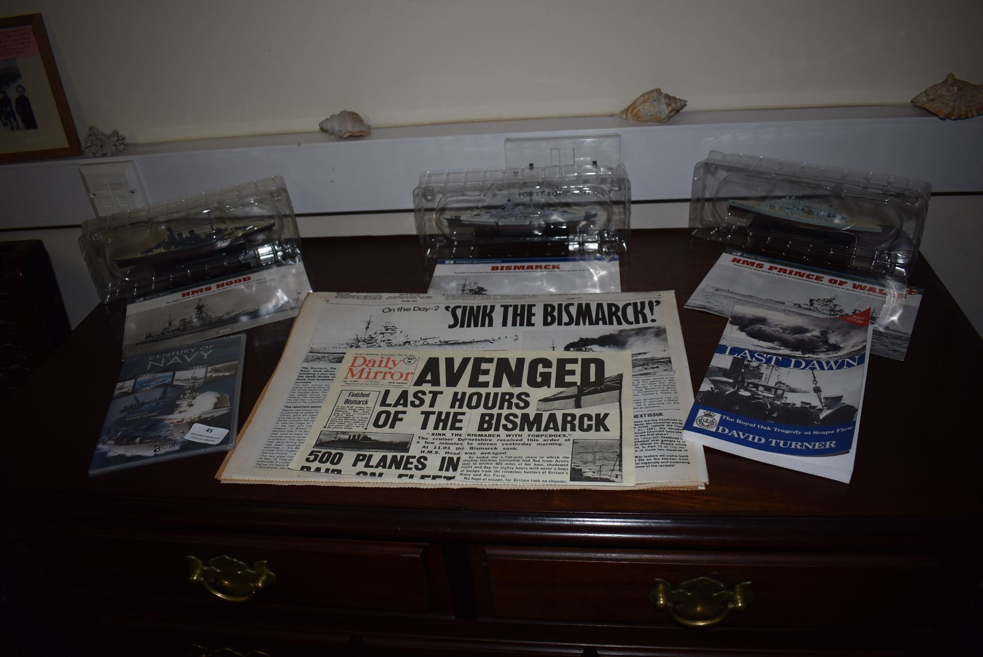 Three WWII Model Warships and Related Ephemera