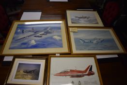 Five Framed Prints of Planes Including Signed Red Arrows Print