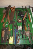 Assorted Tools; Saws, Stilsons, Snips, Scrapers, etc.