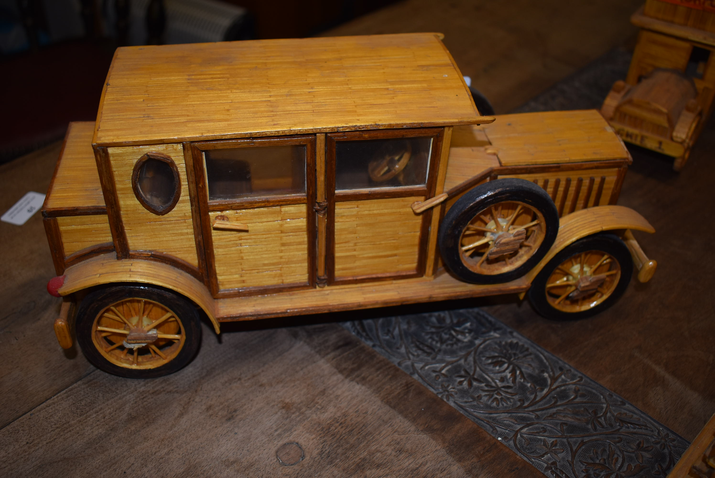 Three Handmade Matchstick Models; Vintage Car, Bus, and Steam Train - Image 4 of 12