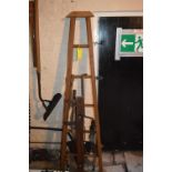 Wooden Five Rung Ladder, Spirit Level, Clamps, etc.