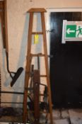 Wooden Five Rung Ladder, Spirit Level, Clamps, etc.