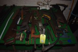Assorted Tools; Saws, Drills, Blades, Horseshoes, etc.