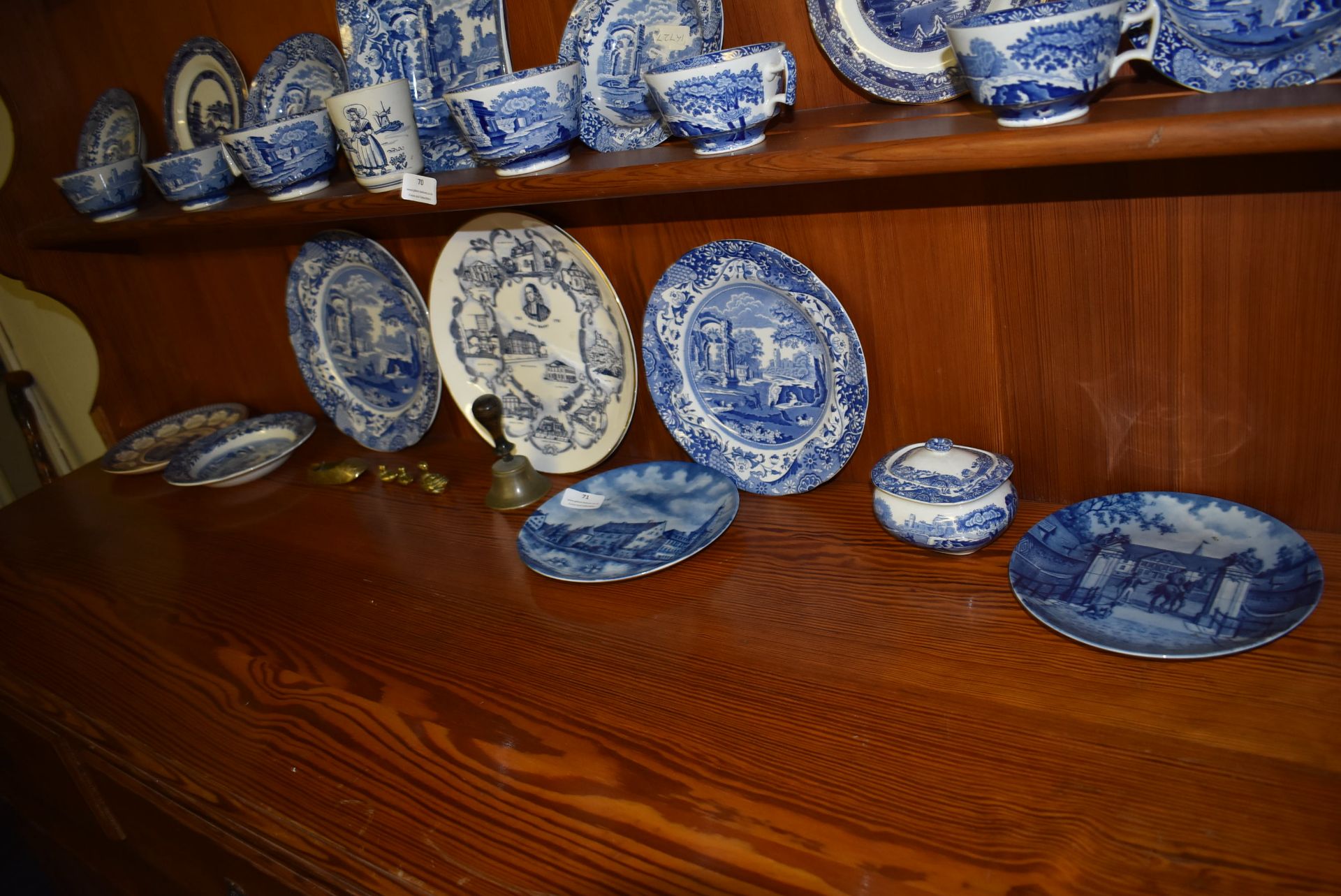 Shelf of Blue & White Pottery, etc.