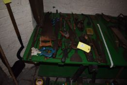 Assorted Tools; Saws, Hand Rake, Planes, Chisels, and Files