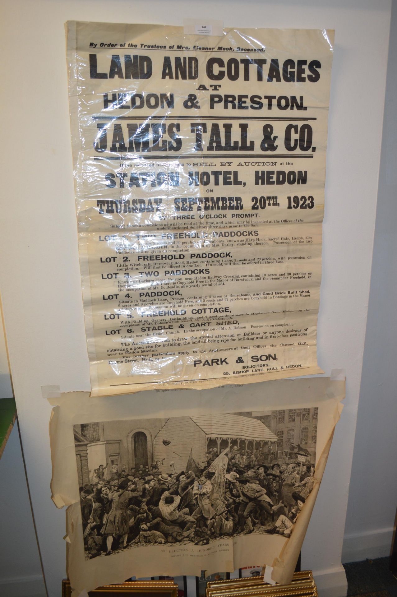 1923 Hedon Auction Poster plus London Graphic Election Print