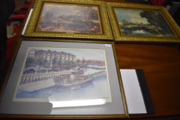 Two Gilt Framed Constable Prints, and Framed Print by Geoff Woolston - The Horse Wash Hull 1949