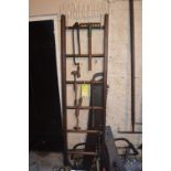 Wooden Six Rung Ladder, Rake, Hand Drills, Crowbar, etc.