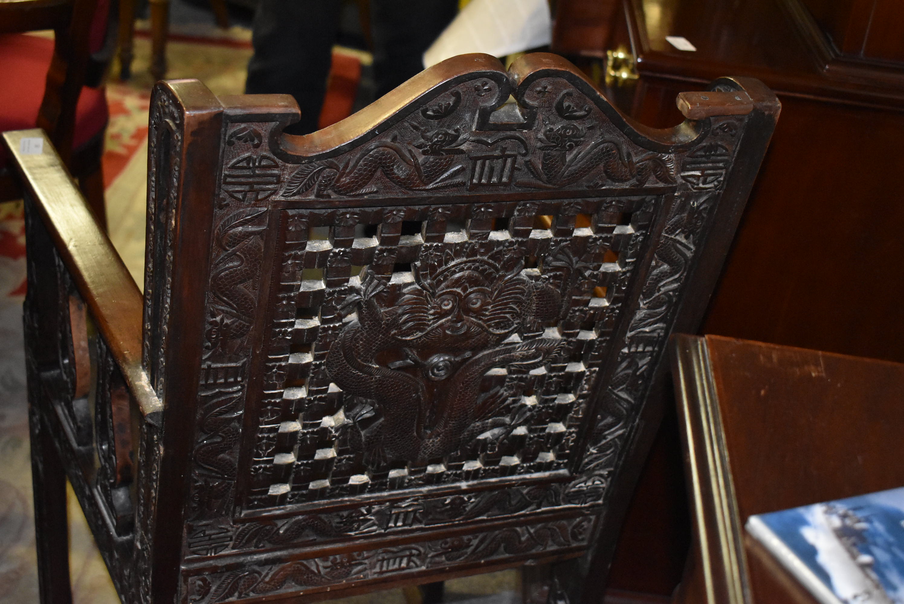 Five Oriental Carved Mahogany Chairs - Image 3 of 3