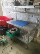 * S/S prep bench with under shelf and 2 x oversheves, complete with tab grab. 1200w x 600d x 1460h