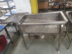 * Aluminium sorting sink - with racks in bowl and chute to bottom. 1500w x 630d x 1000h
