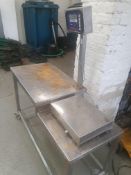 * S/S table with built in scales - on castors. 1300w x 550d