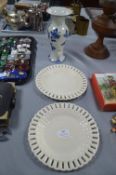 Two Wedgewood Ribbon Plates and a Blue & White Del