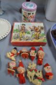 Vintage Christmas Decorations, Wooden Play Cubes, etc.