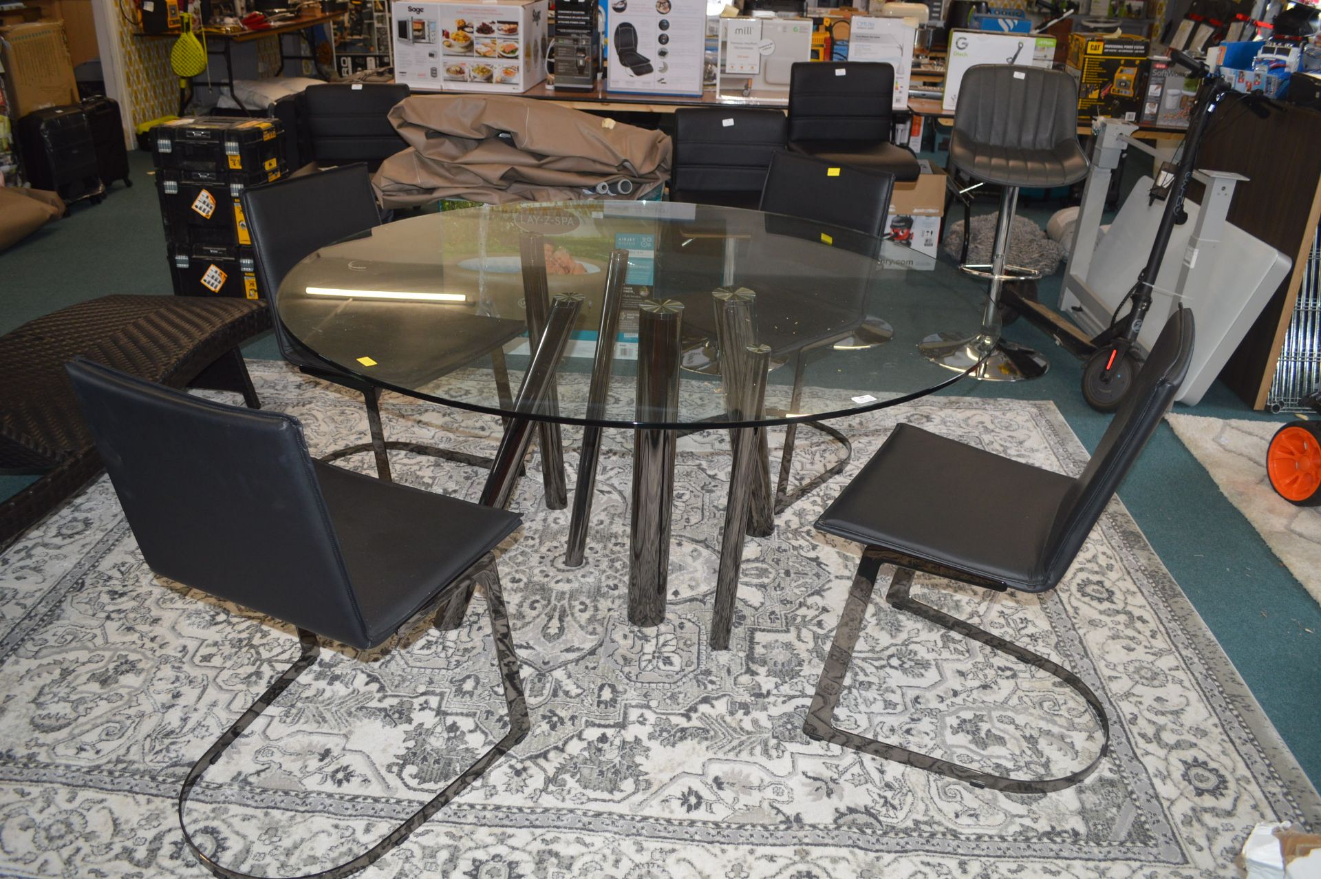 Roache Boblas Circular Glass Dining Table with Fou