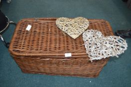 Wicker Basket and Two Heart Decorations