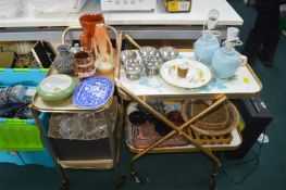 Two Vintage Tea Trolleys plus Pottery and Glasswar