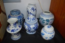 Blue & White Oriental Style Ginger Jars, Vases, et