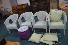 Four Painted Bamboo & Wicker Conservatory Chairs,