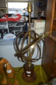 Brass Armillary Sphere Lamp on Wooden Base