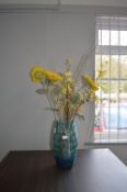 Large Blue Vase with Artificial Sunflowers