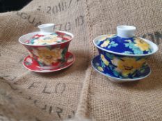 * 2 x tea cups with saucers and lids