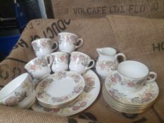 * Wedgwood Lichfield tea set - no longer in production - sugar bowl, 6 x tea cups, 6 x saucers, 6 x