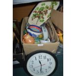 Pottery Items, Clocks, Trays, etc.