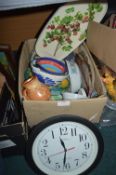 Pottery Items, Clocks, Trays, etc.
