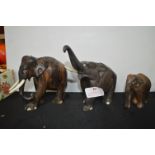 Three Carved Wooden Elephants