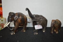 Three Carved Wooden Elephants