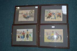 Four Framed Hand Coloured 1920's Prints by Edmond