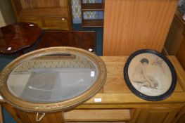 Oval Beveled Edge Mirror and 1920's Oval Print