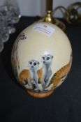 Hand Painted Ostrich Egg Featuring Meerkats