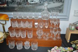 Cut Crystal Decanter, Tumblers, Whiskey Glasses, e