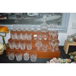 Cut Crystal Decanter, Tumblers, Whiskey Glasses, e