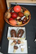 Carved Wooden Fruit and Nuts