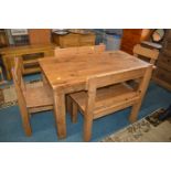 Solid Pine Rustic Dining Table with Two Benches an