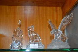 Three Crystal Ornaments; Cat, Eagle, and a Violin