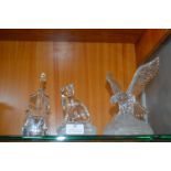 Three Crystal Ornaments; Cat, Eagle, and a Violin