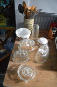 Glass Jelly Moulds and Kitchen Utensils, etc.