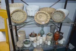 Pottery Jelly Moulds, Jars, and Bottles, etc.