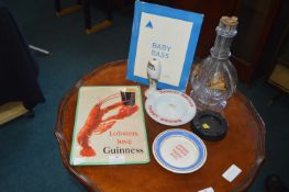 Pub Memorabilia; Guinness Sign, Bols Four Compartment Brady Bottle, etc.