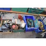 Four Tubs of Scrap Electric Drills, Domestic Irons