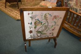1930's Oak Folding Fire Screen/Table with Embroidered Panel