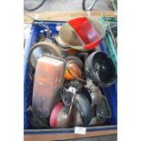 Tub of Vintage Vehicle Parts, Lamps, etc.