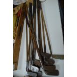 Fourteen Vintage Golf Clubs Including Mashie etc.