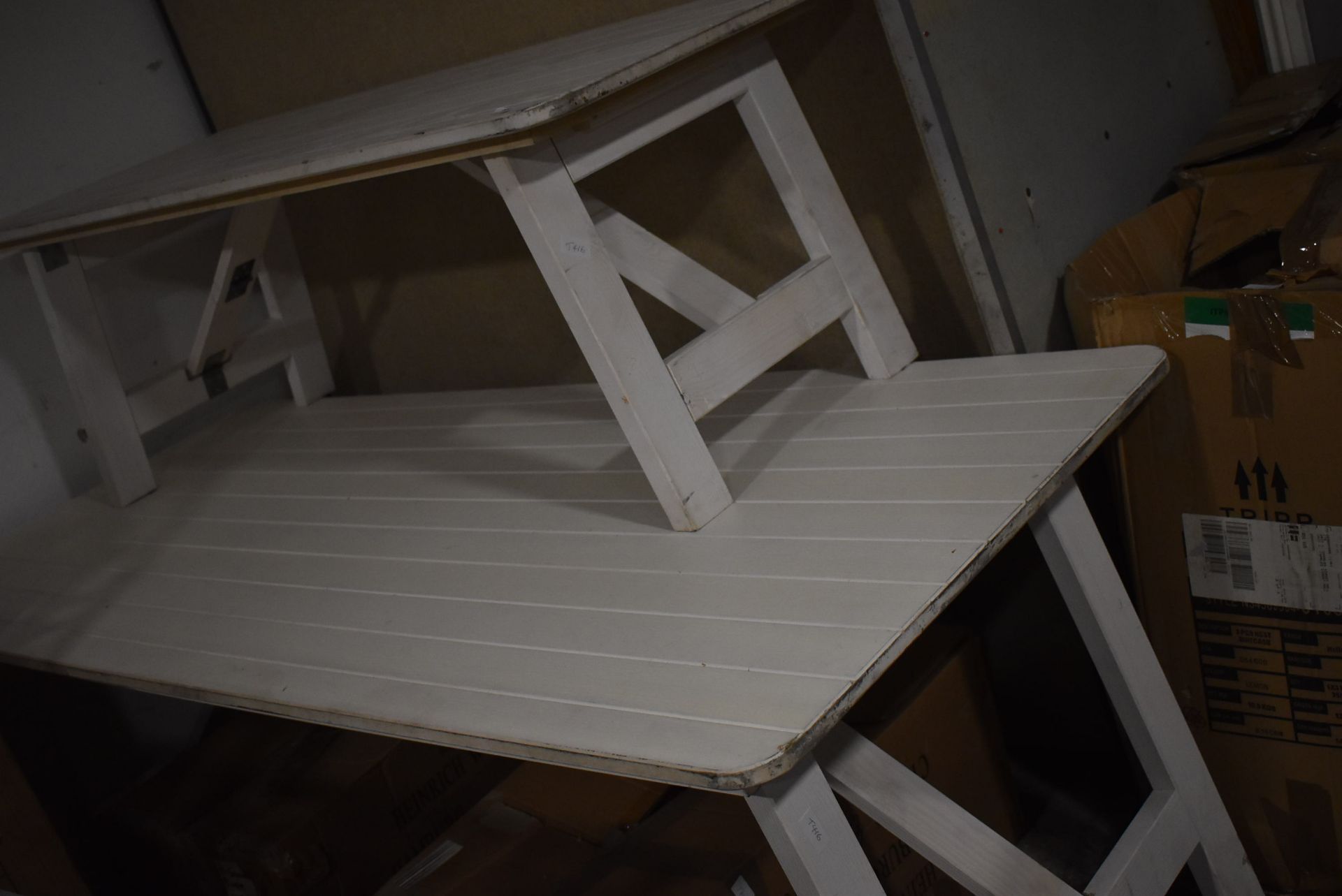Two White Painted Wooden Folding Tables (55x134cm
