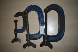 Two 4" and One 2" Record G-Clamps