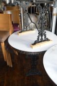 *Two 1m Circular Tables with Stainless Steel Tops on Cast Iron Bases